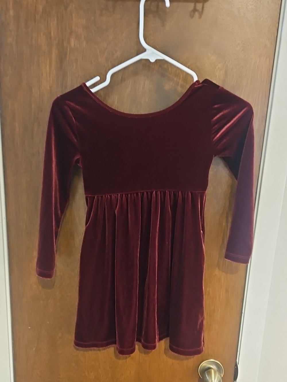 Old Navy Girls' Velvet Long Sleeve Dress in Wine Red